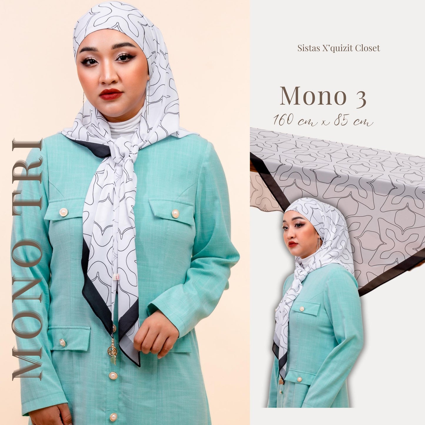 Monochrome Tri Scarf Korean Premium Chiffon
