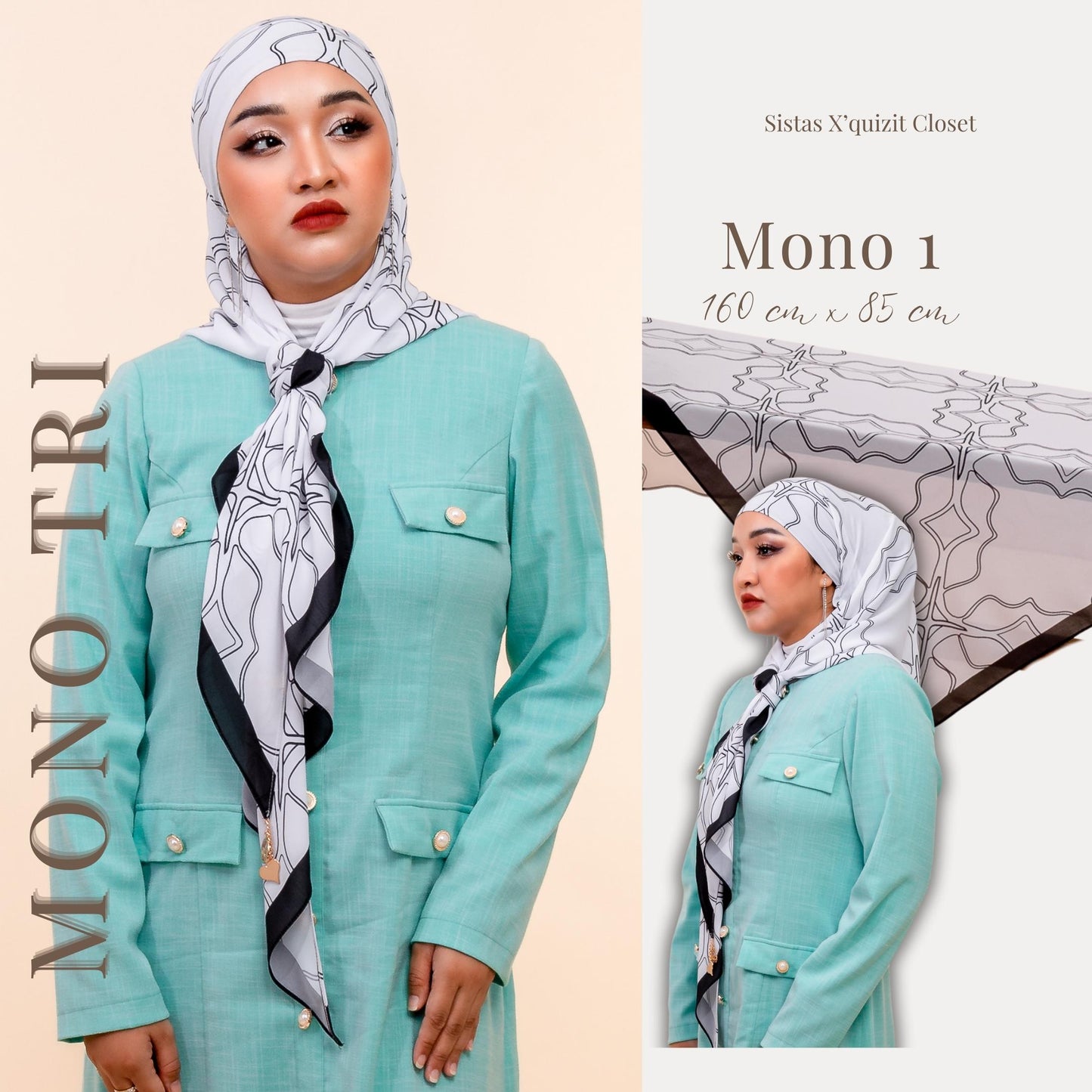Monochrome Tri Scarf Korean Premium Chiffon