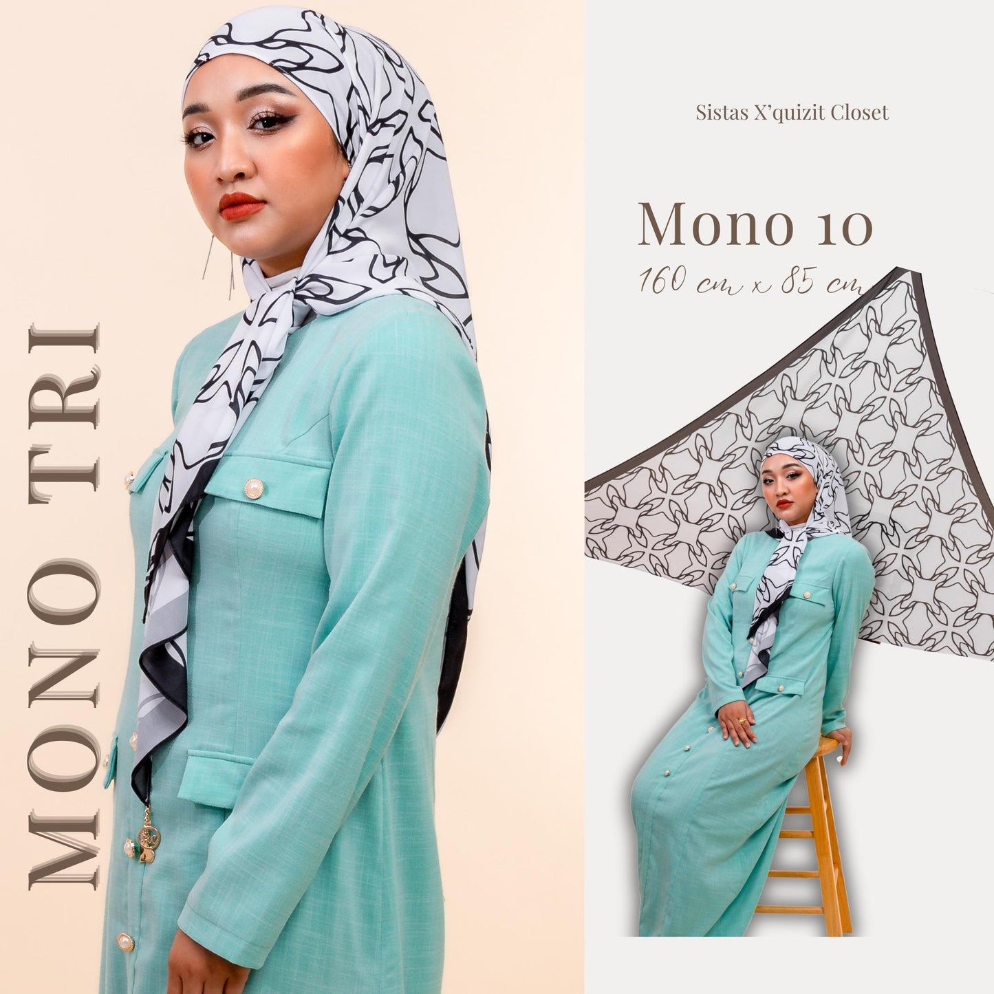 Monochrome Tri Scarf Korean Premium Chiffon