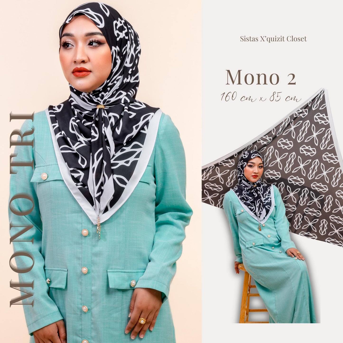 Monochrome Tri Scarf Korean Premium Chiffon