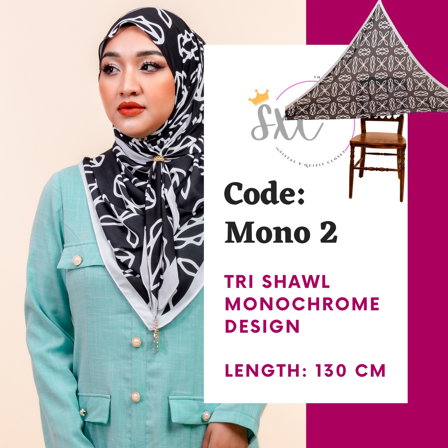 Monochrome Tri Scarf Korean Premium Chiffon