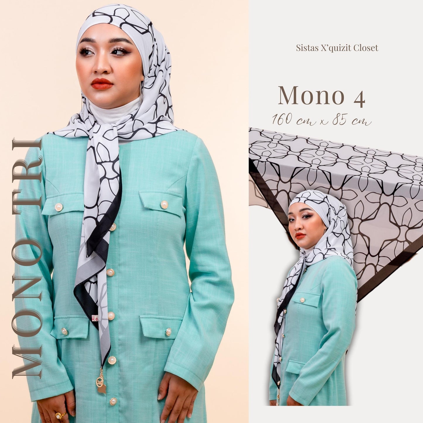 Monochrome Tri Scarf Korean Premium Chiffon