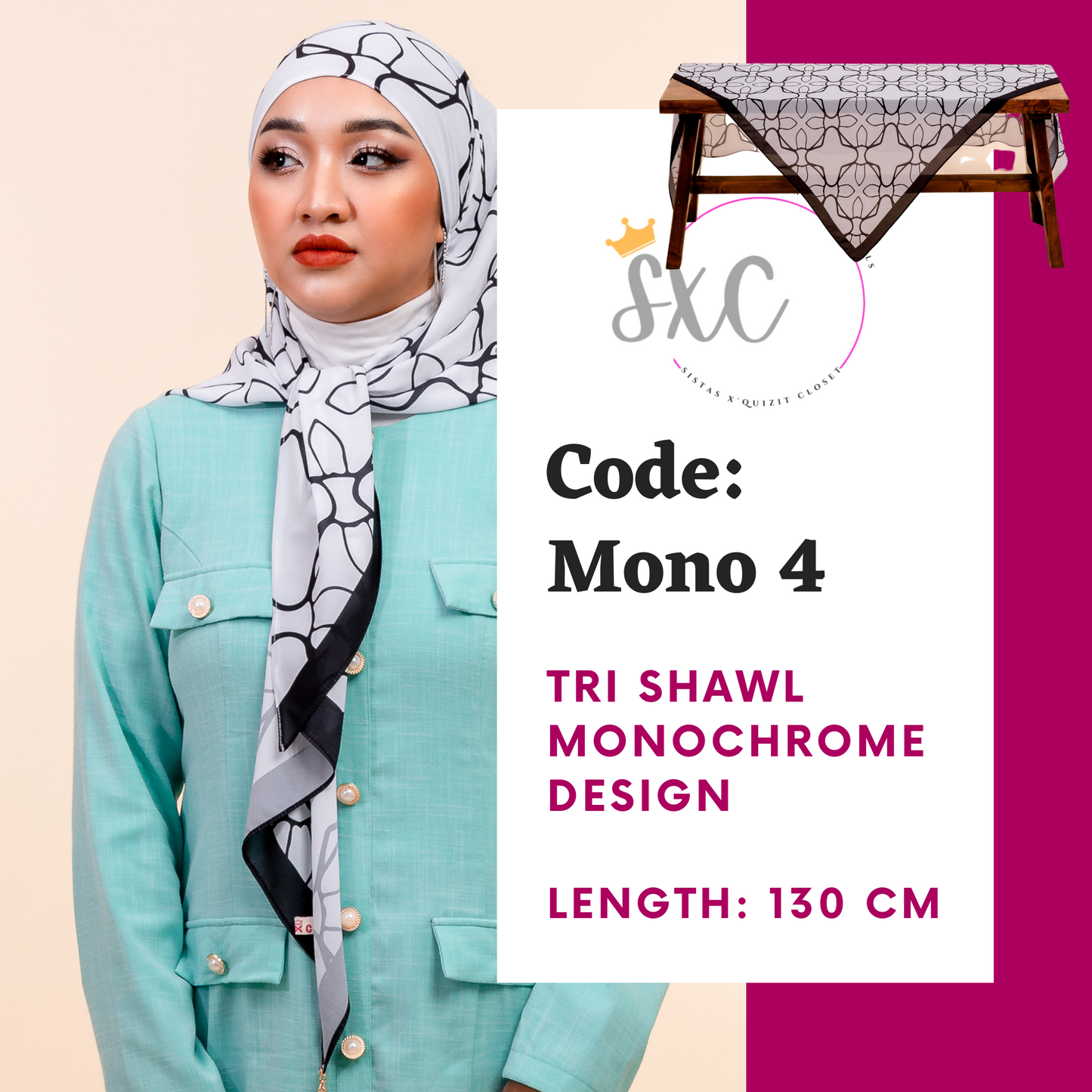 Monochrome Tri Scarf Korean Premium Chiffon