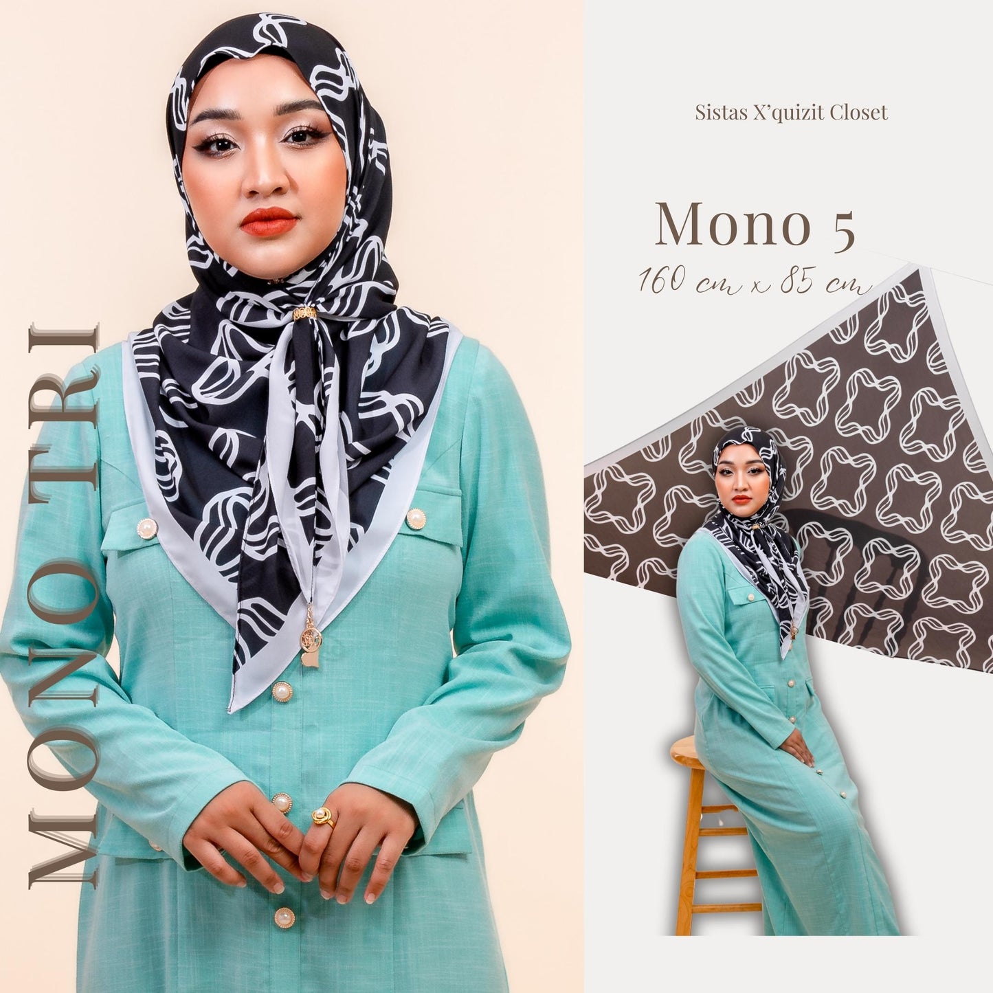 Monochrome Tri Scarf Korean Premium Chiffon