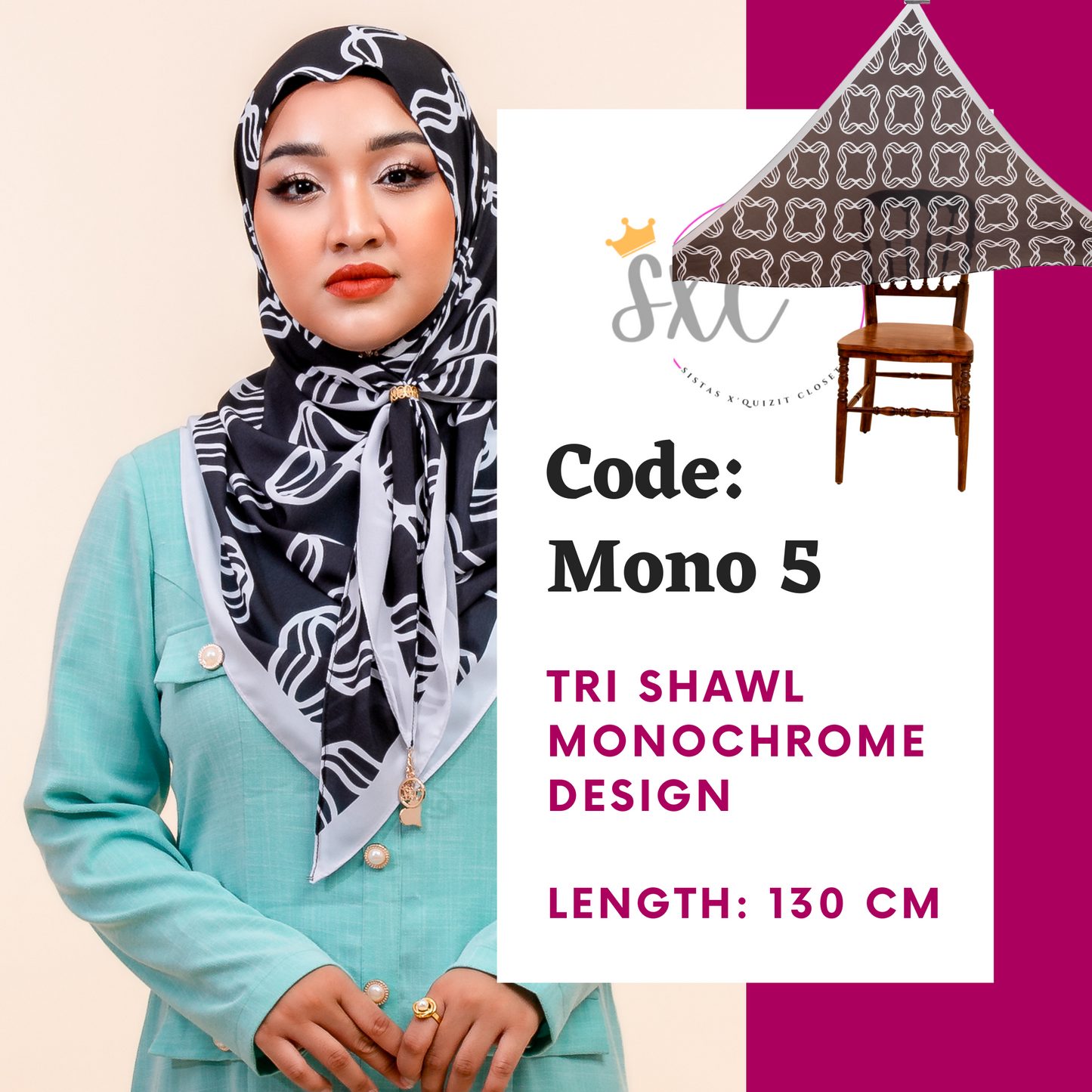 Monochrome Tri Scarf Korean Premium Chiffon