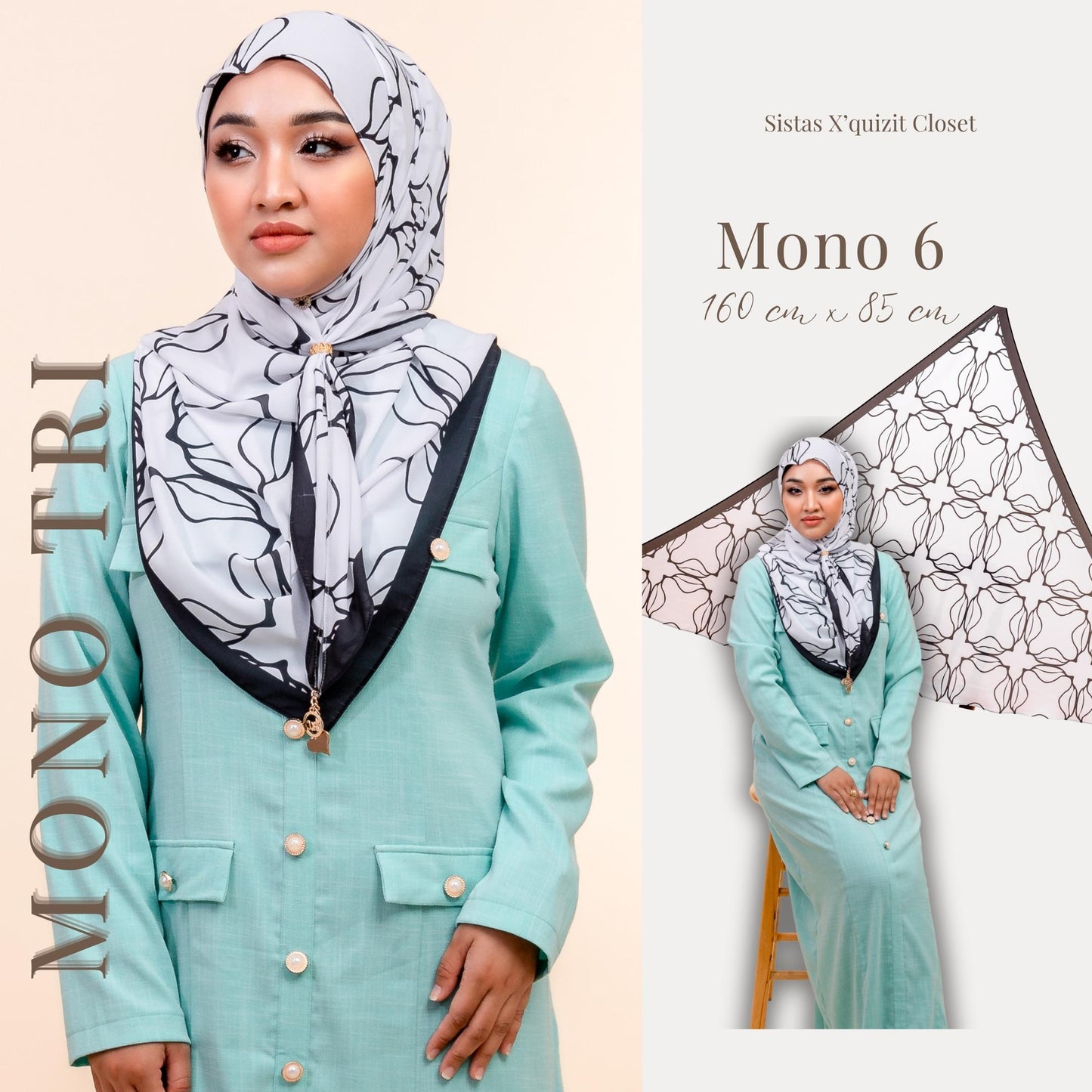 Monochrome Tri Scarf Korean Premium Chiffon