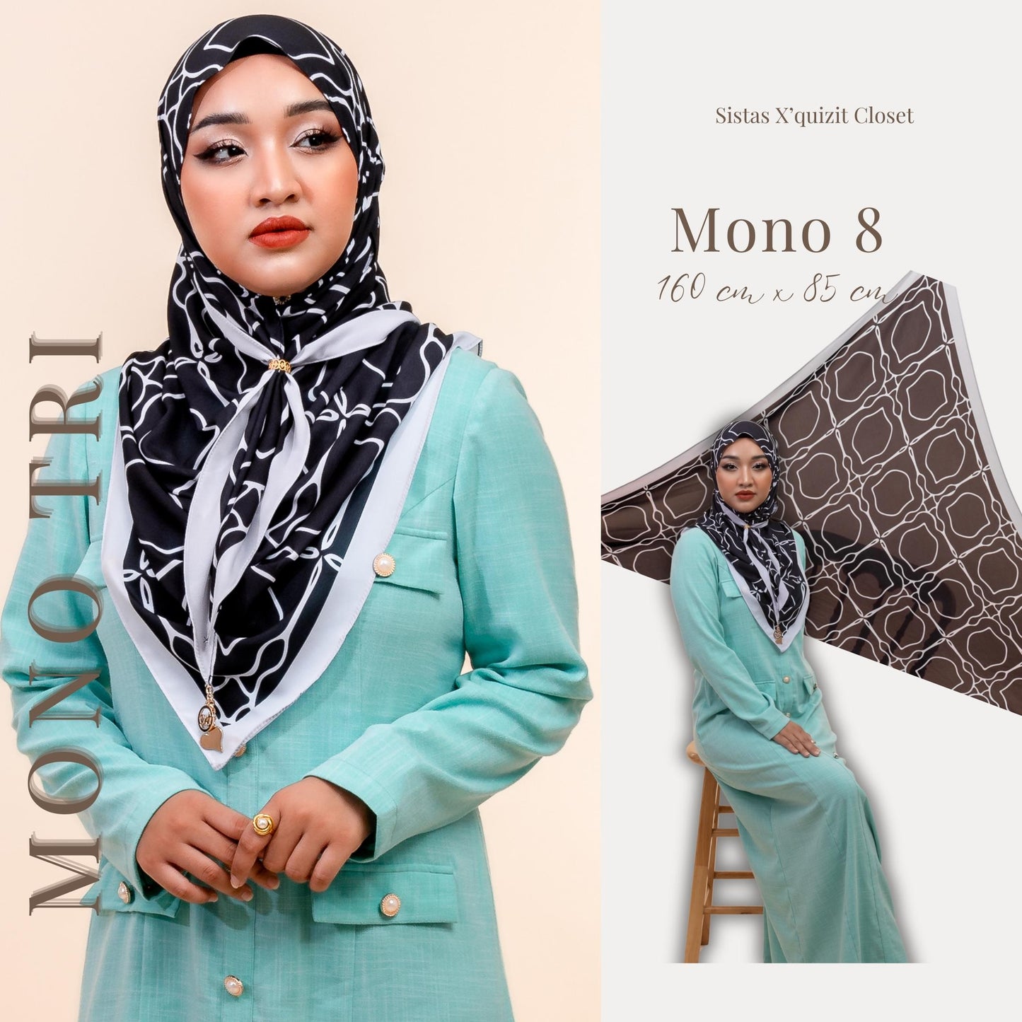 Monochrome Tri Scarf Korean Premium Chiffon