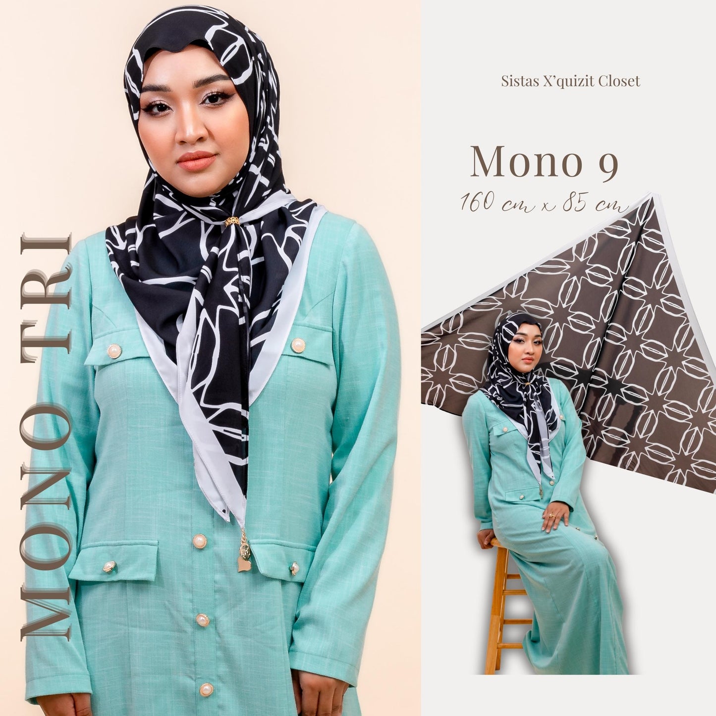 Monochrome Tri Scarf Korean Premium Chiffon